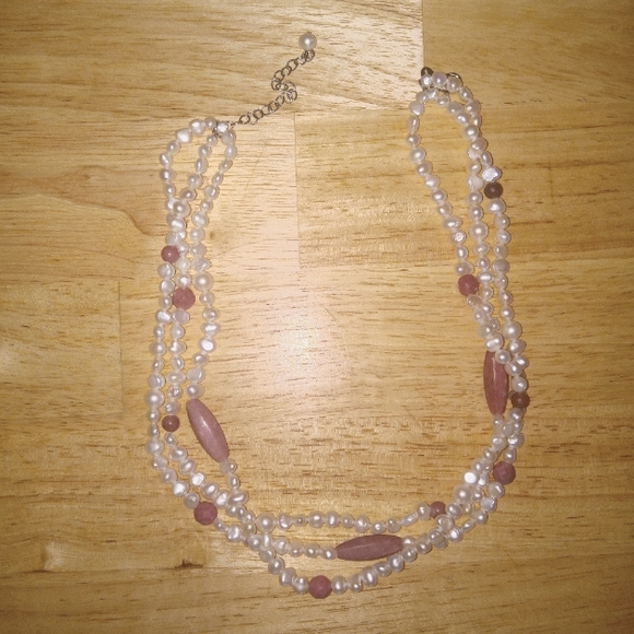 Ross-Simons-3 stands Freshwater PEARLS + RHODONITE Necklace STERLING Silver RS - Picture 2 of 14